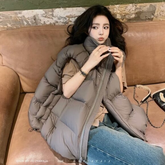 Elegant Designer Puffer Vest – Brown (White Duck Down Filling) - Picture 1 of 7